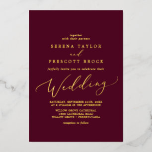 Invitation En Aluminium Calligraphie délicate sur papier d'or Mariage bo