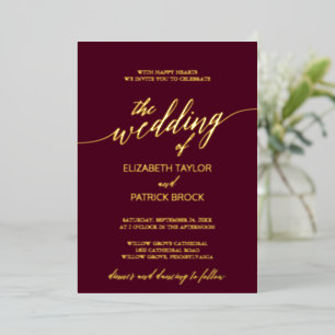 Invitation En Aluminium Calligraphie élégante à feuille d'or Mariage bor