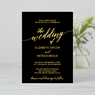 Invitation En Aluminium Calligraphie élégante à feuille d'or Mariage noi