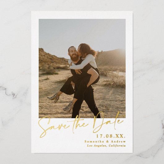 Invitation En Aluminium Calligraphie élégante simple 2 photos enregistrer (Recto)