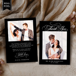 Invitation En Aluminium Calligraphie intemporelle mariage argent Merci