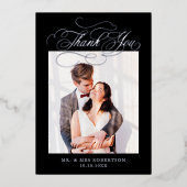 Invitation En Aluminium Calligraphie intemporelle mariage argent Merci (Recto)
