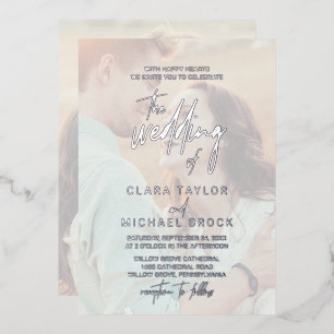 Invitation En Aluminium Calligraphie lunaire   Mariage photo Silver Foil