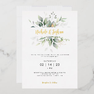 Invitation En Aluminium Calligraphie Mariage classique de l'Eucalyptus aqu