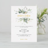 Invitation En Aluminium Calligraphie Mariage classique de l'Eucalyptus aqu (Debout devant)