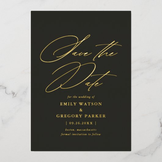 Invitation En Aluminium Calligraphie Minimale Moderne Mariage Enregistrer (Recto)