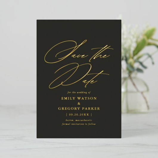 Invitation En Aluminium Calligraphie Minimale Moderne Mariage Enregistrer (Debout devant)