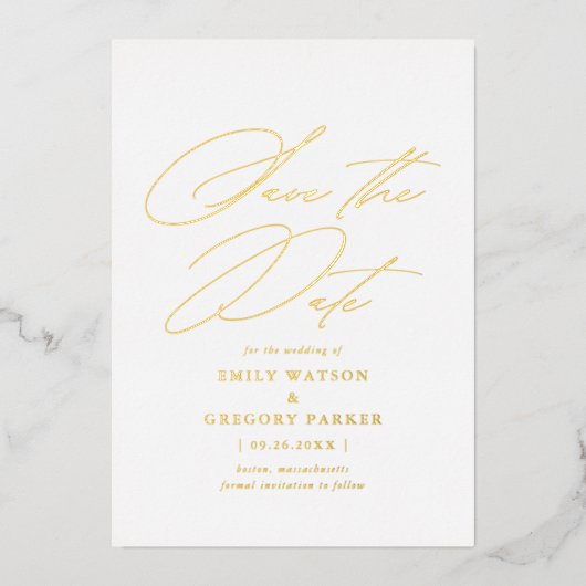 Invitation En Aluminium Calligraphie Minimale Moderne Mariage Enregistrer (Recto)