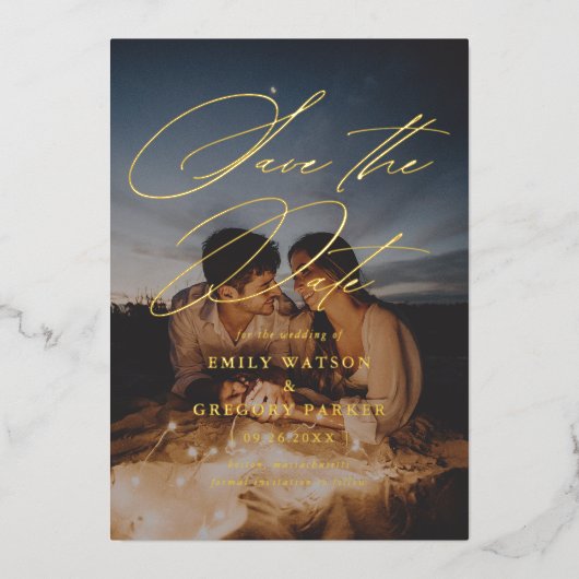 Invitation En Aluminium Calligraphie Minimale Moderne Photo Enregistrer La (Recto)