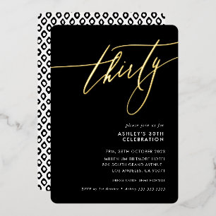 Invitation En Aluminium Calligraphie MINIMALISTE élégante fête 30 ans noir