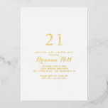 Invitation En Aluminium Calligraphie moderne 21e Anniversaire de fête Gold<br><div class="desc">Cette calligraphie moderne 21ème anniversaire invitation en feuille d'or est parfait pour un événement moderne. Le design sobre et élégant présente une typographie de script classique et sophistiquée en feuille d'or.</div>