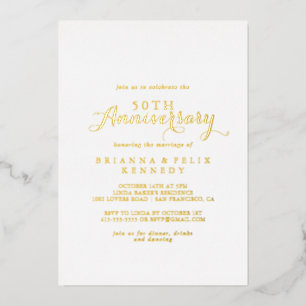 Invitation En Aluminium Calligraphie moderne 50e anniversaire de Mariage O