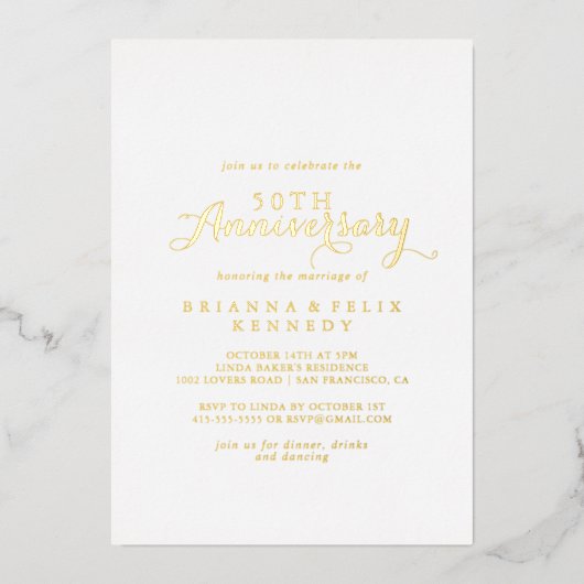 Invitation En Aluminium Calligraphie moderne 50e anniversaire de Mariage O (Recto)