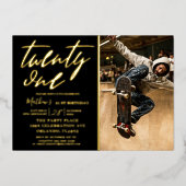 Invitation En Aluminium Calligraphie moderne Black & Gold 21'st Birthday (Recto)