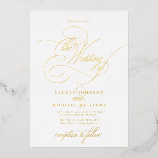 Invitation En Aluminium Calligraphie Moderne Élégante Mariage Classique (Recto)