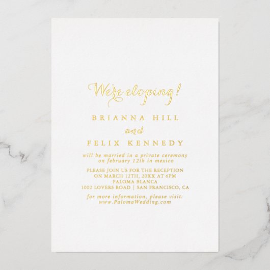 Invitation En Aluminium Calligraphie moderne Elopeption or (Recto)