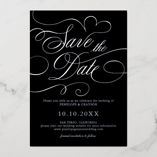 Invitation En Aluminium Calligraphie moderne intemporelle Argent Enregistr (Recto)