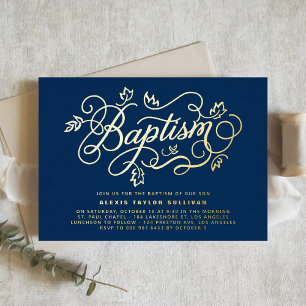 Invitation En Aluminium Calligraphie Moderne Lettre de Foliage Baptême Ble