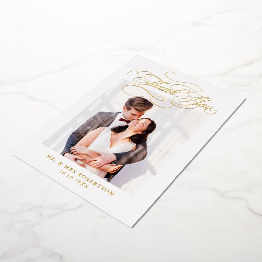 Invitation En Aluminium Calligraphie moderne mariage d'or intemporel Merci (Rotation)