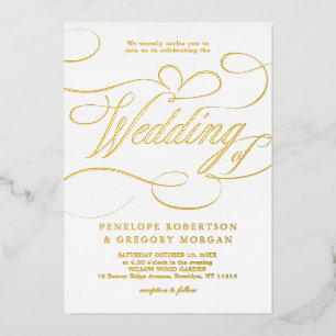 Invitation En Aluminium Calligraphie moderne mariage doré et blanc intempo
