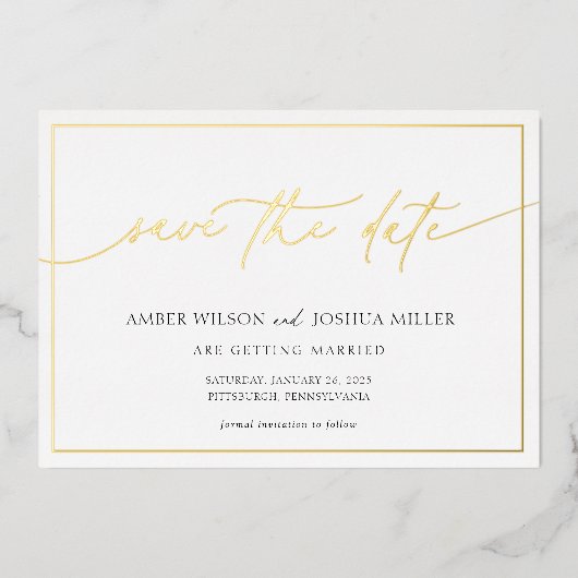 Invitation En Aluminium Calligraphie moderne Mariage Enregistrer la date (Recto)