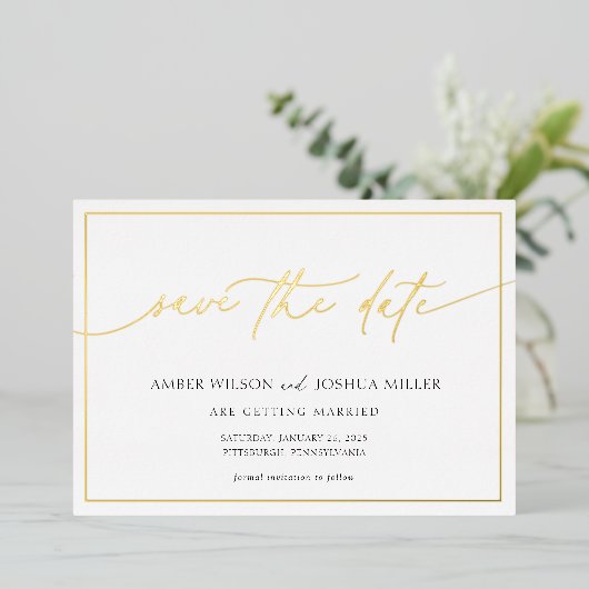 Invitation En Aluminium Calligraphie moderne Mariage Enregistrer la date (Debout devant)