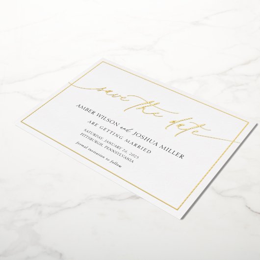 Invitation En Aluminium Calligraphie moderne Mariage Enregistrer la date (Rotation)