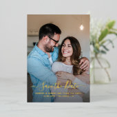 Invitation En Aluminium Calligraphie moderne Mariage Enregistrer la date (Debout devant)