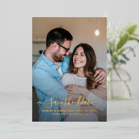 Invitation En Aluminium Calligraphie moderne Mariage Enregistrer la date (Debout devant)