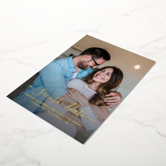 Invitation En Aluminium Calligraphie moderne Mariage Enregistrer la date (Rotation)