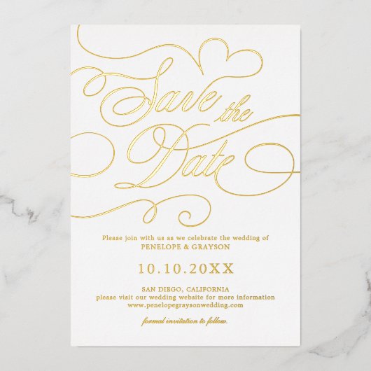 Invitation En Aluminium Calligraphie moderne or intemporel Enregistrer la  (Recto)