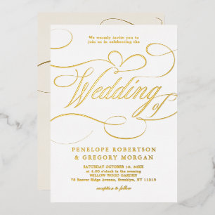 Invitation En Aluminium Calligraphie moderne or intemporel et mariage blan