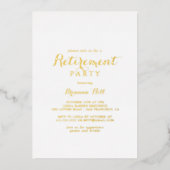 Invitation En Aluminium Calligraphie moderne Parti de retraite Or (Recto)
