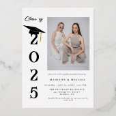 Invitation En Aluminium Calligraphie moderne Photo Twin Graduation (Verso)