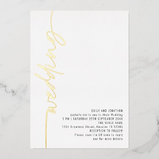 Invitation En Aluminium Calligraphie moderne QR Code Mariage Real Foil Inv (Recto)