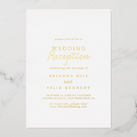Invitation En Aluminium Calligraphie moderne Réception de mariage or (Recto)