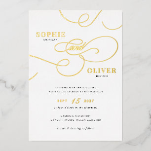 Invitation En Aluminium Calligraphie moderne Script Mariage élégant Or