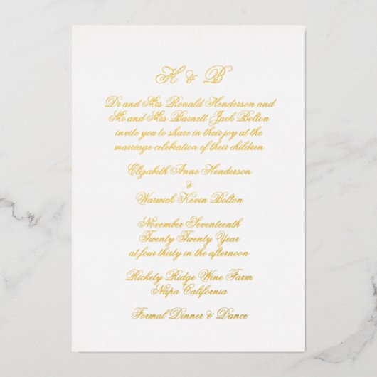 Invitation En Aluminium Calligraphie Monogramme Or et blanc Mariage offici (Recto)