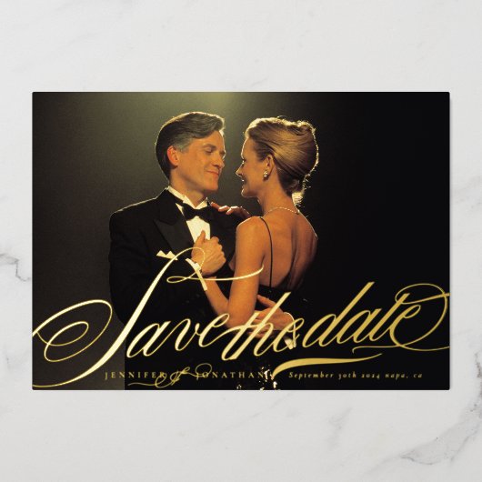 Invitation En Aluminium Calligraphie or Elegant Formelle QR Code Photo (Recto)