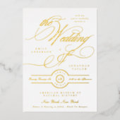 Invitation En Aluminium Calligraphie Or Elégant Gris Blanc Mariage (Recto)
