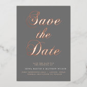 Invitation En Aluminium Calligraphie Or rose Enregistrer La Date (Recto)