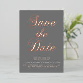 Invitation En Aluminium Calligraphie Or rose Enregistrer La Date (Debout devant)