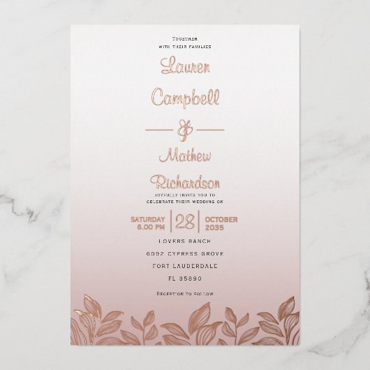 Invitation En Aluminium Calligraphie Or Rose Moderne Le Mariage De Foil (Recto)
