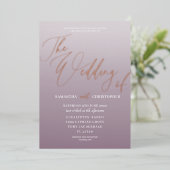 Invitation En Aluminium Calligraphie Or Rose moderne & Mauve (Debout devant)