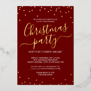 Invitation En Aluminium Calligraphie or rouge Confetti Noël