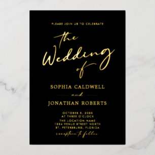 Invitation En Aluminium Calligraphie or tendance sur Mariage noir