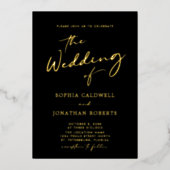 Invitation En Aluminium Calligraphie or tendance sur Mariage noir (Recto)