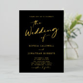 Invitation En Aluminium Calligraphie or tendance sur Mariage noir (Debout devant)