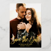 Invitation En Aluminium Calligraphie Photo Mariage Enregistrer La Date (Recto)