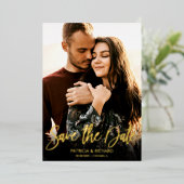 Invitation En Aluminium Calligraphie Photo Mariage Enregistrer La Date (Debout devant)